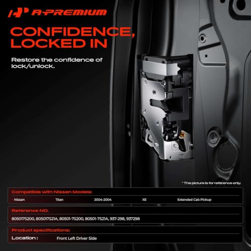 Image of A-Premium Front Left Driver Side Door Lock Actuator | Compatible with Nissan Titan 2004 Extended Cab Pickup, for Model Without Keyless Entry