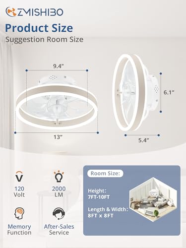 Image of ZMISHIBO Low Profile Ceiling Fans with Lights and Remote, 13 Inch Fandelier Ceiling Fan with Light, White Modern Flush Mount Ceiling Fan, Small Dimmable LED Fan Lights for Bedroom