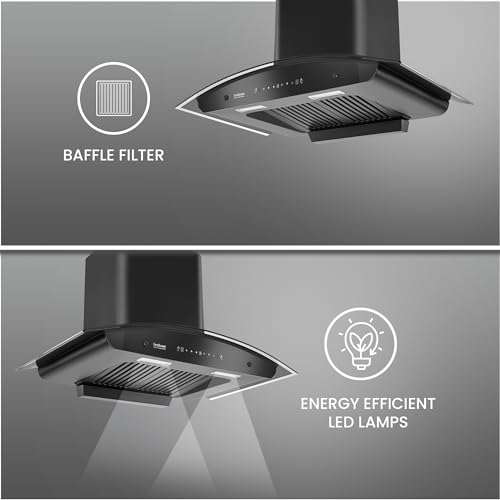 Image of Hindware Smart Appliances Cleo Plus 90 | Kitchen Chimney with Max Suction 1300 m /hr | Thermal Auto Clean | Touch Control with Motion Sensor Technology | Energy Efficient LED Light