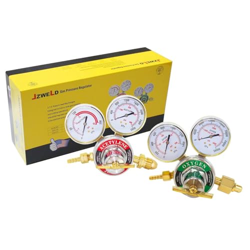 Image of JZWELD Oxygen Acetylene Regulators, CGA540 and CGA510 Inlet Connection Welding Gas Gauges, Oxygen Acetylene Regulators Set for Welding Gas Cutting Torch, T-Handle