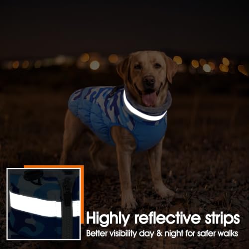 Image of Lelepet Dog Winter Coat with Harness, Waterproof Reflective Camo Jacket