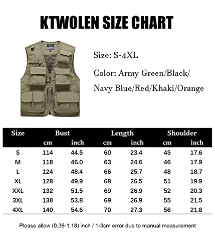 Foto von KTWOLEN Herren Outdoor Weste mit Mehreren Taschen Leicht Anglerweste Jagdfischen Outdoor Camping Fotografie Ärmellos Angeljacke, Schwarz, XXL