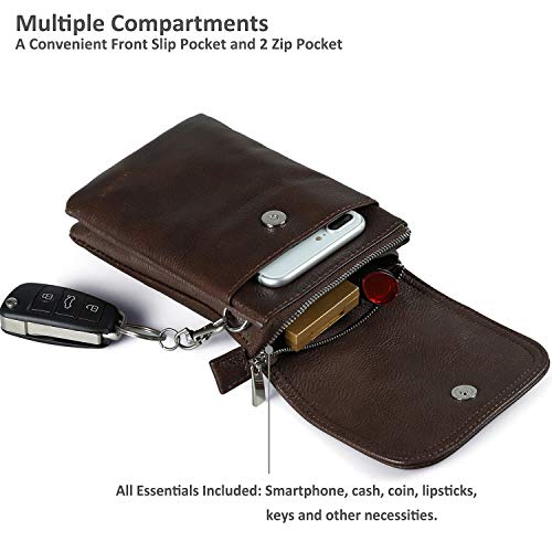 Image of befen Genuine Leather Small Crossbody Bags for Women Cell Phone Bag Cross Body Purses,Silver Zipper