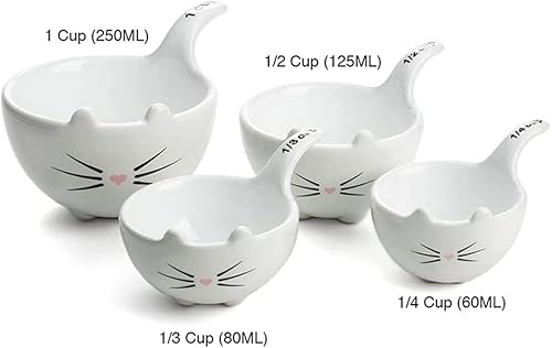 Miniatura 7 de Utensilios de cocina con temática de gato de cerámica blanca tazas medidoras y cucharas accesorios de cocina lindos