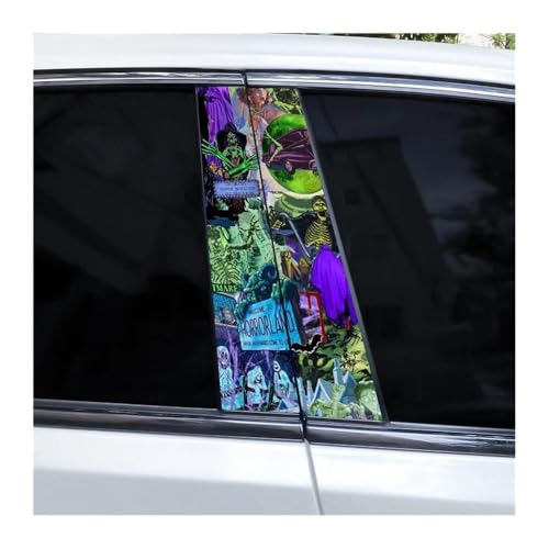 Biltillbehör 2 St Bildörrar Fönster Dekoration Dekaler Halloween Retro Poster Bilcentrum B-stolpe Klistermärke Vinyl(TYPE A)