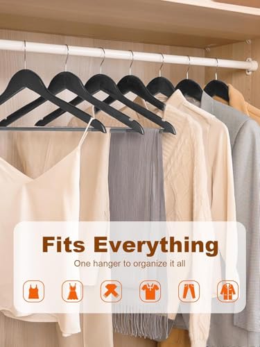 Image of GINOYA BROTHERS Walnut Wooden Suit Hangers 24 Pack with Non Slip Pants Bar - Smooth Finish Solid Wood Coat Hanger for Camisole, Jacket, Pant, Dress Clothes Hangers (Black: 10)