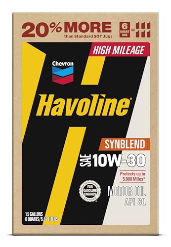 Image of Havoline Motor Oil 10w30 High Mileage Synthetic Technology Smart Change Engine Oil, 10W-30, 6 Quarts, Pack of 1