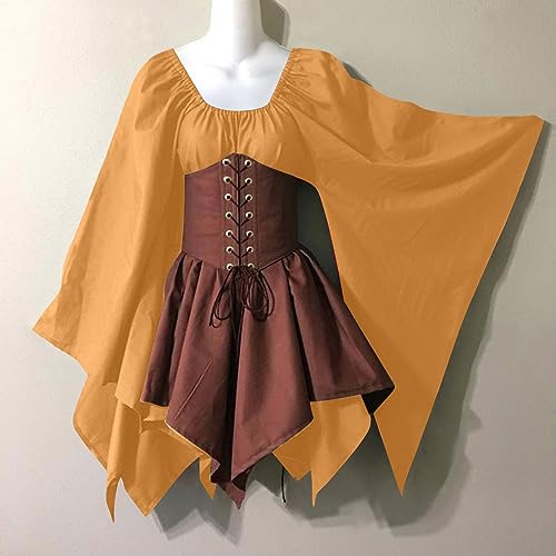 L9WEI Gothic kleding dames, vintage cosplay jurk dames elegante tuniek mini jurk vrouwen sexy slim partyjurk elegante middeleeuwse korte jurk - Image 3