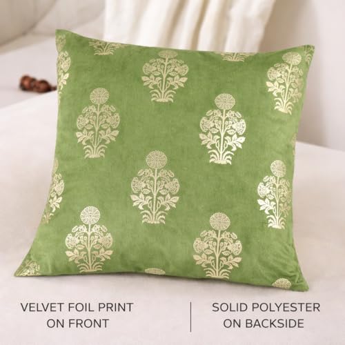 Image of DEVSANG Foil Velvet Cushion Covers 20 inch x 20 inch Set of 2 pc, Green