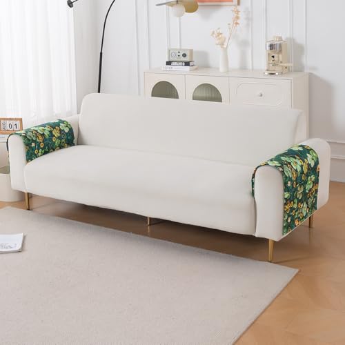 Image of HOKIPO 'Nature Muse' Premium HD Printed Holland Velvet Sofa Armrest Covers with Pockets | 1 Pair | Emerald Garden (IN-921-L-D4*2)