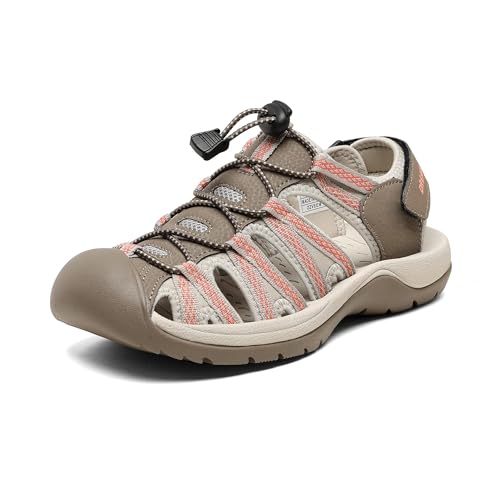 DREAM PAIRS Womens Closed Toe Hiking Summer Outdoor Sport Athletic Sandals 5.5 Brown/Watermelon/Red