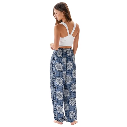 Image of Lotus and Luna Women's Harem Pants Thai Pants for Beach & Lounge High Waisted Flowy Boho Pants Genie Pants Yoga Pants