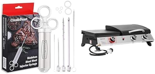 Creole Feast IS1001 2-oz Meat Injector Syringe Kit with 3 Marinade Needles & Royal Gourmet PD1305H 3 Burner Gas Grill Griddle Combo, 29,000 BTU, 364 Sq. in. Cooking Area
