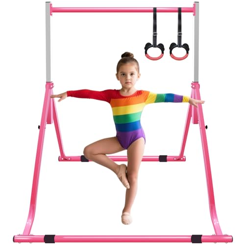 GYUEM Gymnastics Bar for Kids, Adjustable Height Gymnastic Horizontal Bars, Children Folding Training Kip Bar for Home, Junior Gymnastics Equipment for Indoor/Outdoor Training
