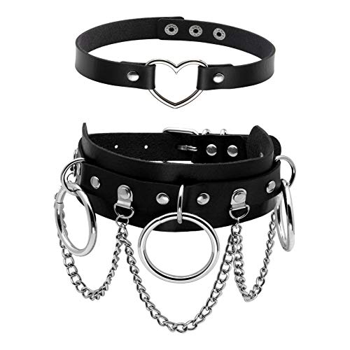 MILAKOO 2Pcs Vintage Gothic Rivet Leather Collar Choker Cool Punk O-Ring Chain Necklace Adjustable
