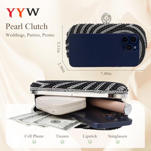 Image of YYW Womens Pearl Clutch Purse Evening Handbags Beaded Bag for Wedding Bride Party with Chain