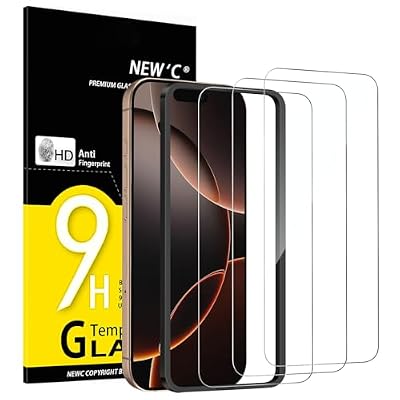 NEW'C 3 Pack Designed for iPhone 16 Pro, iPhone 17, 17 Pro Screen Protector (6.3 inches), Enhanced Tempered Glass Protection with easy installation tool included, Case Friendly