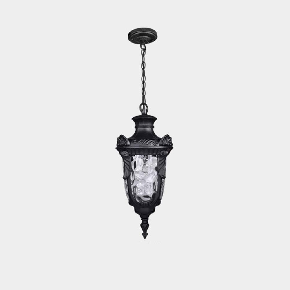 Ganeep European Waterproof Pendant Light Hanging Lamp - Outdoor Hanging Lantern, Chain Adjustable, Exterior Pendant Porch Light Aluminum Black/Brown Water Rippled Glass