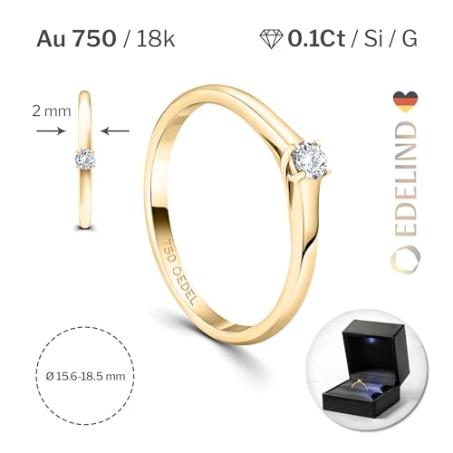 Miniatura 2 de Edelind Anillo De Compromiso Con Diamante Talla Brillante 0.10ct Oro Amarillo 18k Ø 52mm Anillo Solitario De Oro Calidad Certificada Caja De Regalo De Joyería