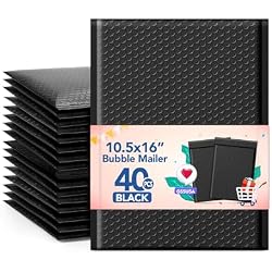 GSSUSA Black Bubble Mailers 10.5x16 40 Pack, Self Seal Padded Envelopes | Usable Size 10.5x15, Waterproof, Opaque, Large Mailing Bags For Clothes, Magazines, Documents, Apparel, Small Business