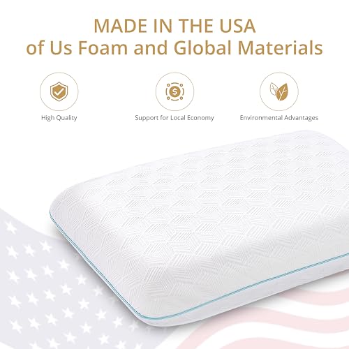 Image of EGOHOME Bed Pillow Standard Size - Memory Foam Made in USA - for Side, Back and Stomach Sleepers, Neck Support with Washable & Removable Cover, Medium Soft, 1 Pack