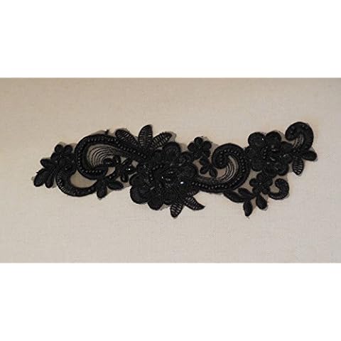 Craftuneed black beads lace applique sew on black beaded sequins floral lace motif applique on organza Per piece (S8b) Cover