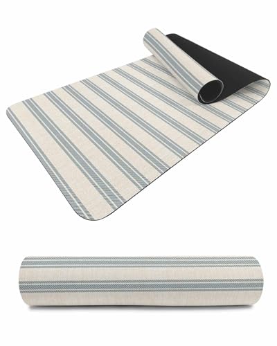 Debedcor Heat Proof Table Pads Waterproof Decorative, Blue Striped Non-Slip Table Countertop Protector, Beige Modern Art Stripes Geometric Insulation Mat for Kitchen Room, 40 x 12 Inches