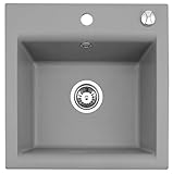 Granitspüle Designer Küchenspüle 'Miko' Grau 44cm X 44cm