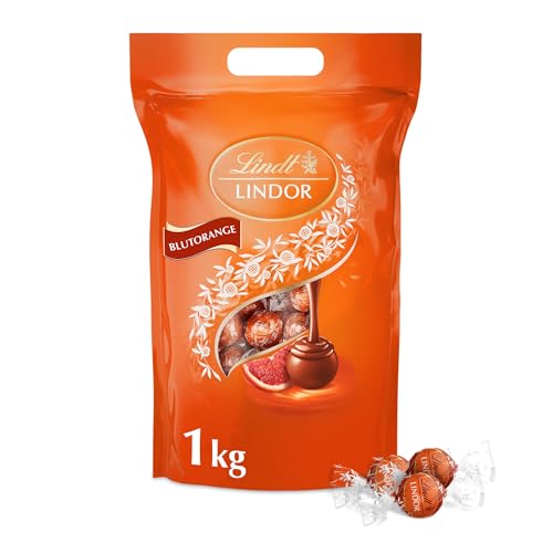 Lindt LINDOR Schokoladen Kugeln Blutorange | 1 kg Beutel, wiederverschließbar | ca. 80 Schokolade mit zartschmelzender Füllung | Großpackung, Pralinen-Geschenk