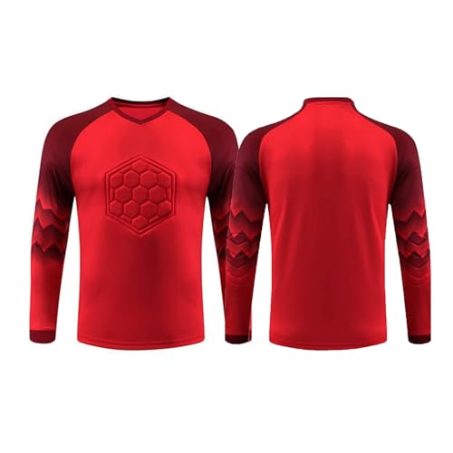 ZHIMYU Kids Goalie Shirt Goalkeeper Jersey Padded Long Sleeve Sports Team Soccer Football Training Uniform for Boys Girls (US, Alpha, X-Small, Regular, Red)