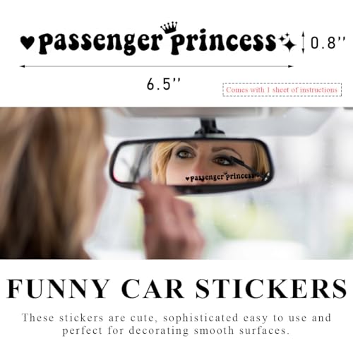 Image of Yourkar Passenger Princess Sticker, Cute Stickers for Car Window Rearview Mirror, Girls Automotive Window Rearview Mirror Decoration Stickers, Universal Car Accessories (Black, Short)