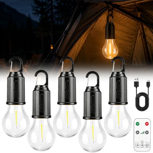 5 Piezas Bombillas, SGZIOO Lampara Camping Recargable con 3 Modos De Brillo, Recargable por USB, Impermeable Lamparas Recargables Portatiles para Camping Tienda de Campaña Pesca Senderismo