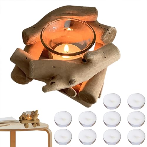 tongfeng Soporte rústico | Portavelas de madera flotante con 10 velas para centro de mesa, decoración del hogar de madera flotante para comedor, sala de estar, sala de estudio, bar