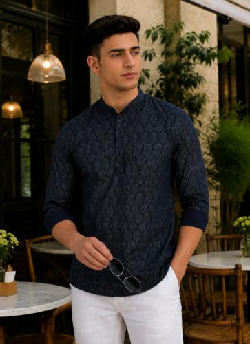 Image of Majestic Man Men's Cotton Regular Fit Short Printed Designer Kurta
