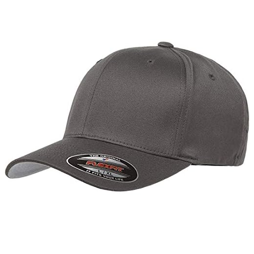 Flexfit Men's Wooly Combed Twill Fitted Baseball Cap, Dark Grey, XL-XXL