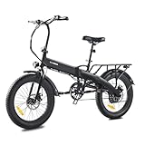KAISDA E-Bike Klapprad 20 Zoll Elektrofahrrad E-Cityrad, 36V 10.4Ah,20 * 3.0 Zoll Fat Tire bis zu 60km, LCD-Display, Heckgepäckträger, E-CityBike Für Damen und Herren Erwachsene