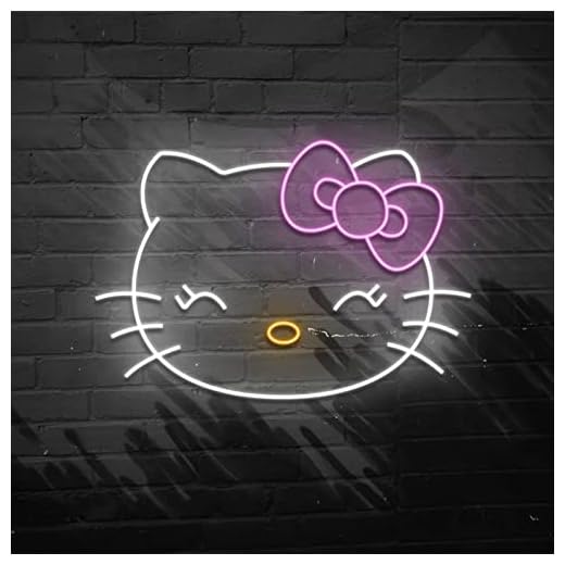 Neonium Hello Kit Cat Neon Sign Japanese Anime Custom LED Lights Cartoon Animal Cat For Teens Kids Bedroom Wall Art Home Decor Christmas Gifts Party Sign (White)