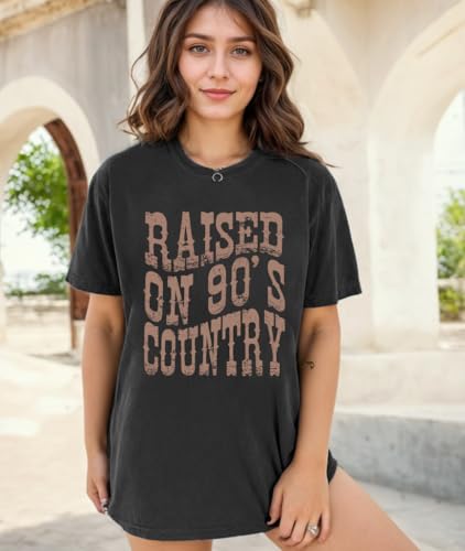Oversized 90s Country Shirts for Women Raised On 90’S Country Shirt Country Music Tshirt Rock Band Vintage Tee Tops3
