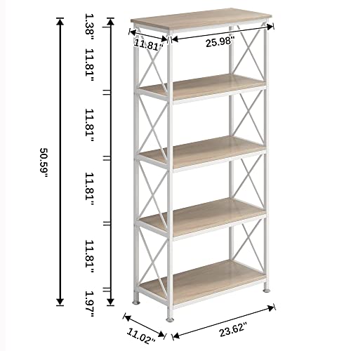 4Nm Adjustable Bookshelf 5 Tiers Storage Shelves Kitchen Standing Racks Vintage Bookcase For Study Organizer Home Office Pantry Closet Kitchen Laundry 23.6X11.8X56.5 Inches (Natural And White) #TOP2