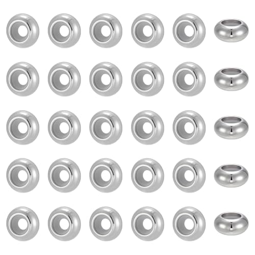PH PandaHall 35pcs Perline Stopper in Acciaio Inossidabile con Gomma all'Interno 10mm Perline in Metallo Rondelle Slider distanziatore per Collana Braccialetto creazione di Gioielli