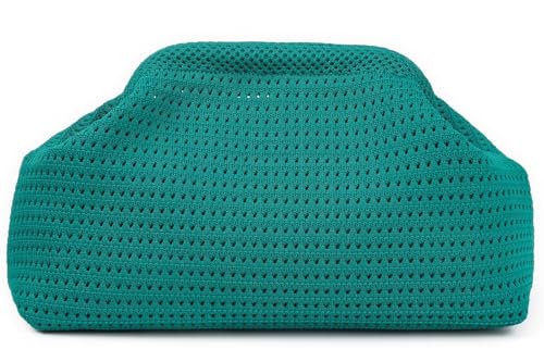 Keridean Bolsa de praia de verão feminina de crochê 2025 para noite bolsa de mão com corrente de tecido transversal bolsa de malha de nuvem, Verde