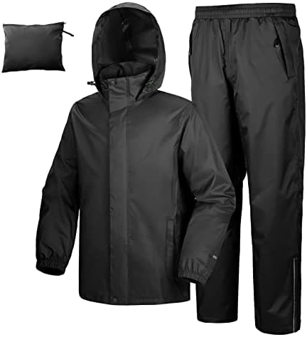 33,000ft Herren Damen Regenanzug Reflektierender Wasserdichter Regenkombi Packbare Winddichte Regenjacke+Regenhose mit Innennetz Wasserabweisende Regenkleidung für Fischen Wandern