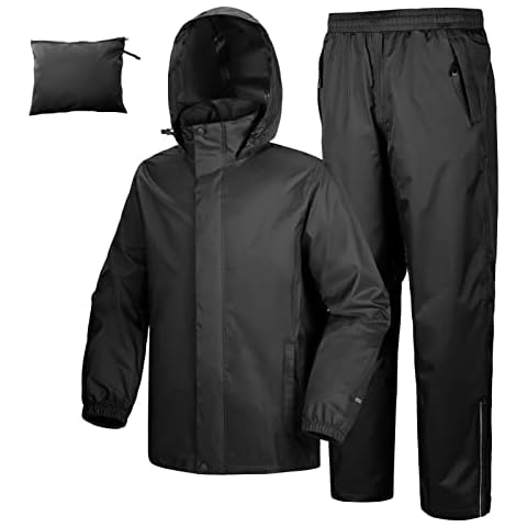 33,000ft Men's Waterproof Rainsuit Hooded Rain Jacket Rain Trousers Packable Raincoat Sets Windproof Two Piece Rain Suit Cover