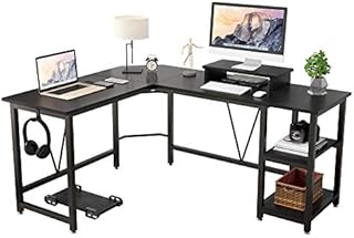 TREETALK Computer desk, L-shaped Desk with 2-Layer Storage,Large PC Laptop Table Corner Desk with Monitor Stand and CPU Stand,Gaming Desk Writing Table for Office Home (Black)
