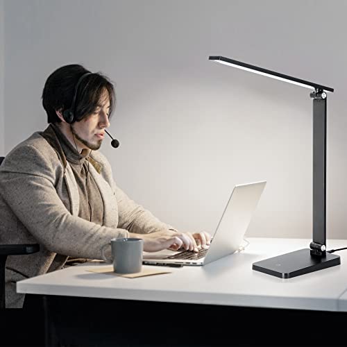 Desk Lamp, Led Desk Lamp, Desk Lamp For Home Office, 3 Levels Dimmable Desk Light, Desk Lamp With Usb Charging Port, Office Lamp, Small Desk Lamps, Study Lamp, Reading Light, Table Lamp, Black, 5000K #TOP5