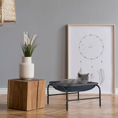 Relaxdays Katzenhängematte, stehend, erhöhter Katzenhängesessel, HBT: 27x45x45 cm, Katzenbett mit Ständer, grau/schwarz
