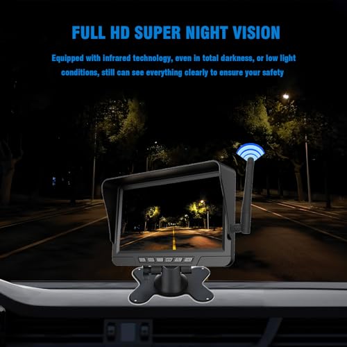 Image of Dual Magnetic Solar Wireless Backup Camera 7 inch Monitor-Max4 Channels DVR Looping 1080P 9600Amh Rechargeable Suitable for Truck Trailer Semi RV Camper Rear View Camera Easy Install (2 Camera)