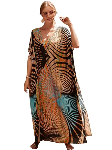 Image of Moss Rose Kaftan Dresses for Women V Neck Summer Swimsuit Cover up Caftan Maxi Beach Dresses