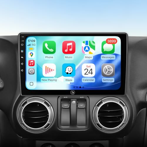 Car Radio Stereo for Jeep Wrangler JK Compass Grand Cherokee Dodge Ram 2009-2012 with Wireless CarPlay/Android Auto/Touch Screen/Android 13/GPS Naviga