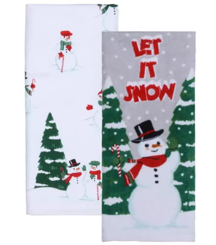 St. Nicholas Square Kitchen Hand Towels, Set Of 2, Winter Snowman Let It Snow Theme Cotton Dishtowels For Home Decorating #TOP6